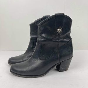 Frye Women's Jackie Button Short Boots Black Leather US 8.5 B western Booties